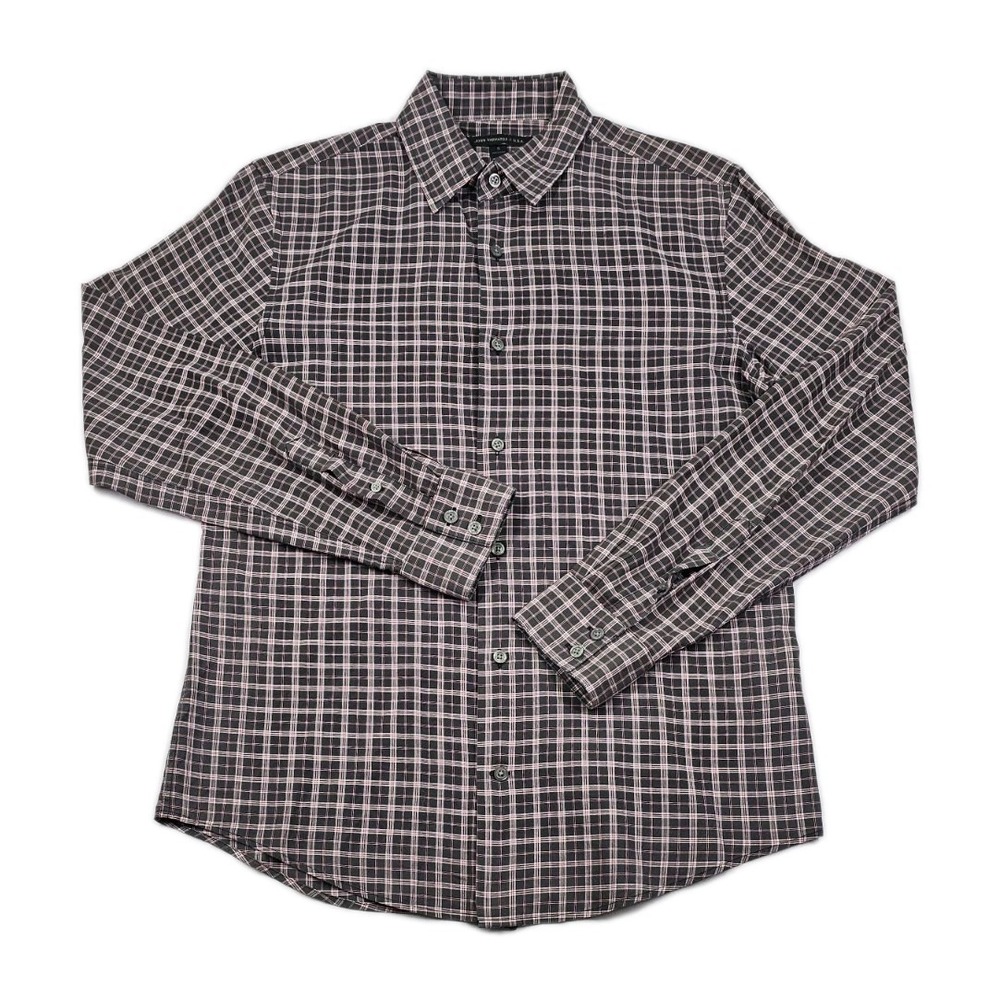 John Varvatos Star USA Mens Small Check Plaid Red Stripes Button Down Shirt